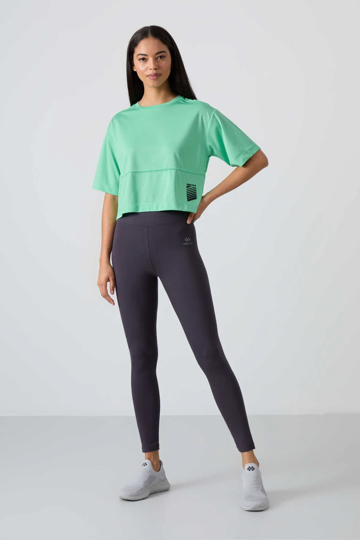 Tommylife Toptan Antrasit Yüksek Bel Toparlayıcı Slim Fit Dar Paça Kadın Tayt - 94011 - ANTRASİT