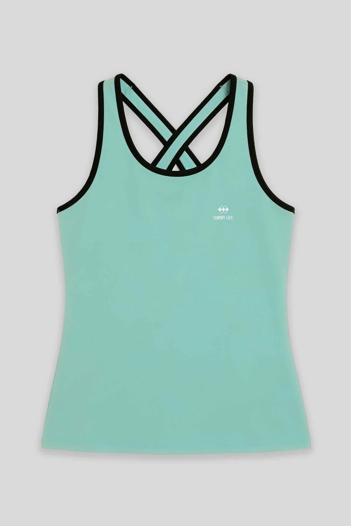 Tommylife Toptan Su Yeşili Kadın Çapraz Askılı Kolsuz Standart Kalıp Spor Atlet - 97094 - SU YEŞİLİ