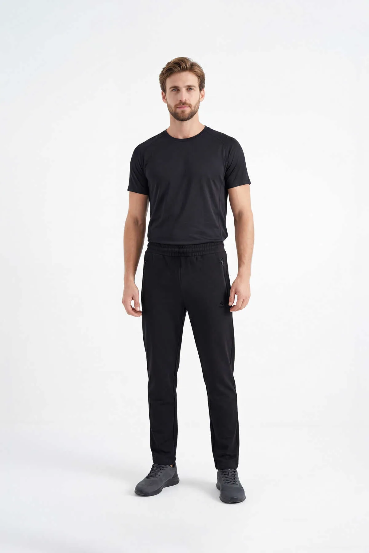 Tommylife Toptan Siyah Basic Fermuar Cepli Klasik Paça Büyük Beden Erkek Eşofman Alt - 84508 - SİYAH