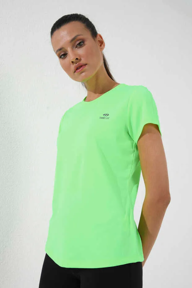 Tommylife Toptan Neon Yeşil Basic Kısa Kol Standart Kalıp O Yaka Kadın T-Shirt - 97144 - NEON YEŞİL