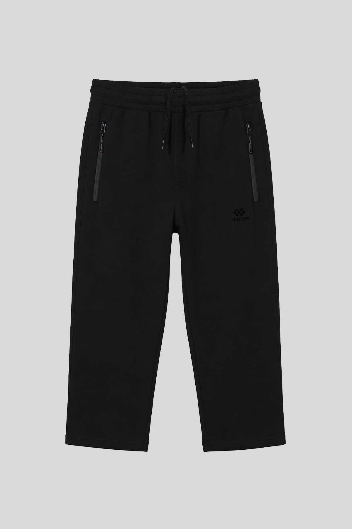 Tommylife Toptan Siyah Fermuar Cepli Standart Kalıp Klasik Paça Erkek Kapri - 83090 - SİYAH