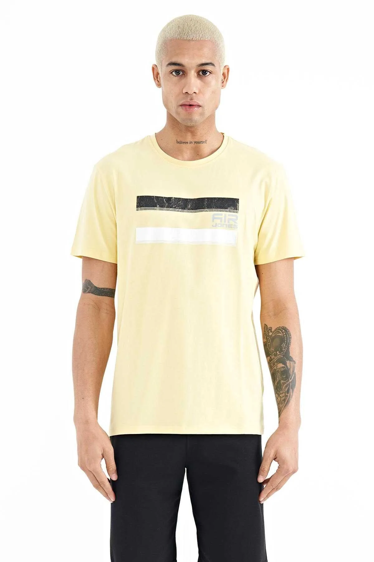 Tommylife Toptan Donald O Yaka Standart Kalıp Baskılı Erkek T-Shirt 88217 Sarı - SARI