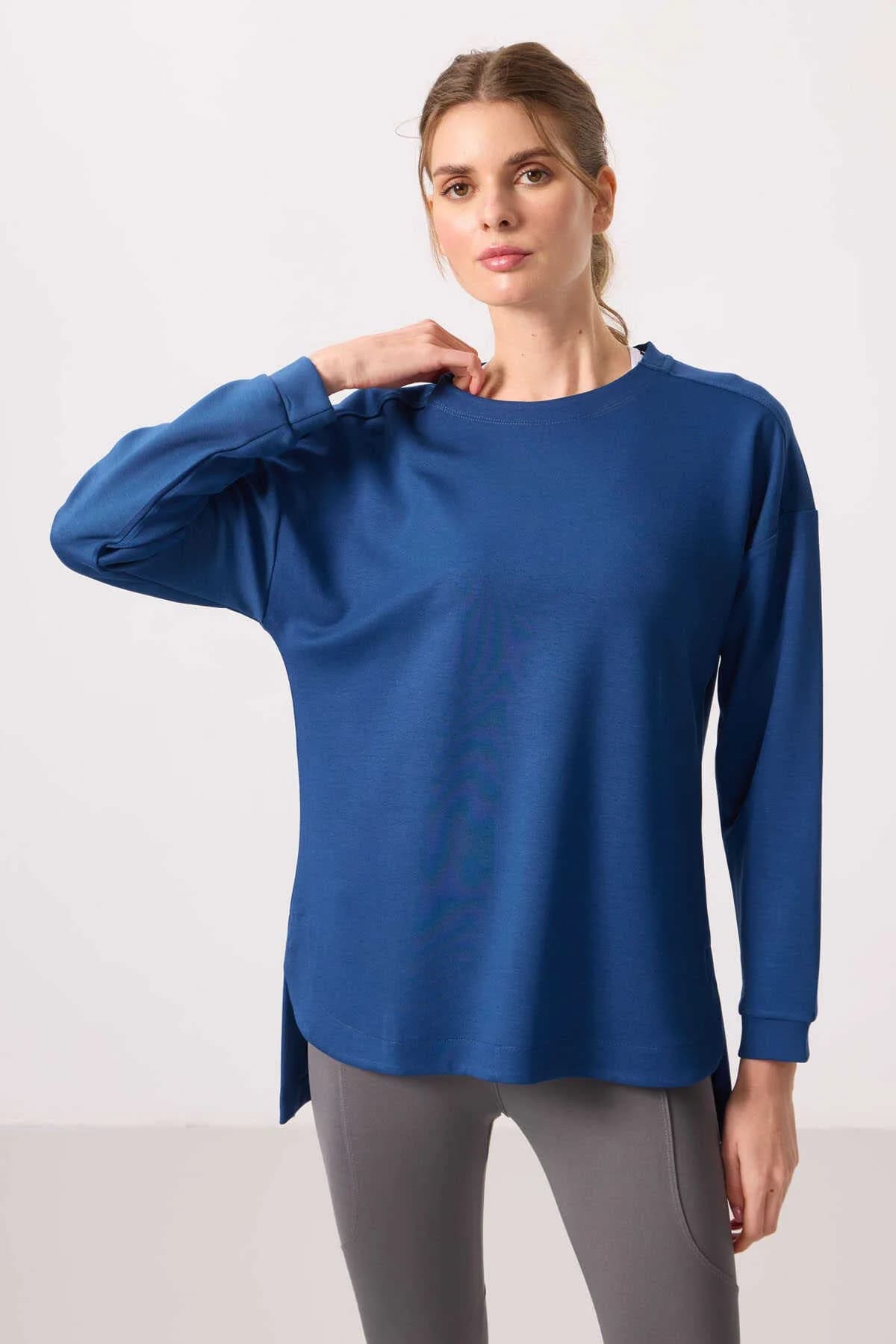 Tommylife Toptan Yumuşak Dokulu O Yaka Rahat Form Kadın Tunik Sweatshirt - 97305 Parlament - Parlament