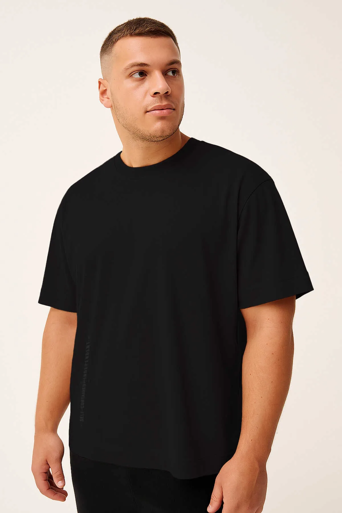 Tommylife Toptan Siyah Baskılı O Yaka Rahat Form Battal Büyük Beden Erkek T-Shirt - 88472 - Siyah