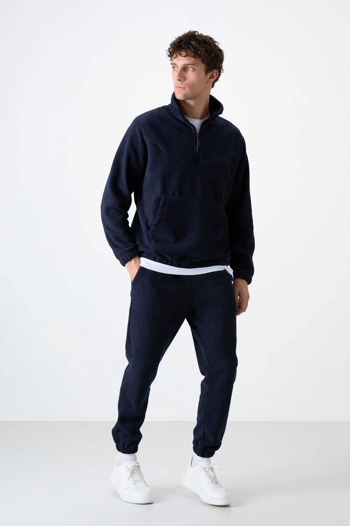 Tommylife Toptan Standart Kalıp Yarım Fermuar Polar Erkek Eşofman Takımı 85159 Lacivert - LACİVERT