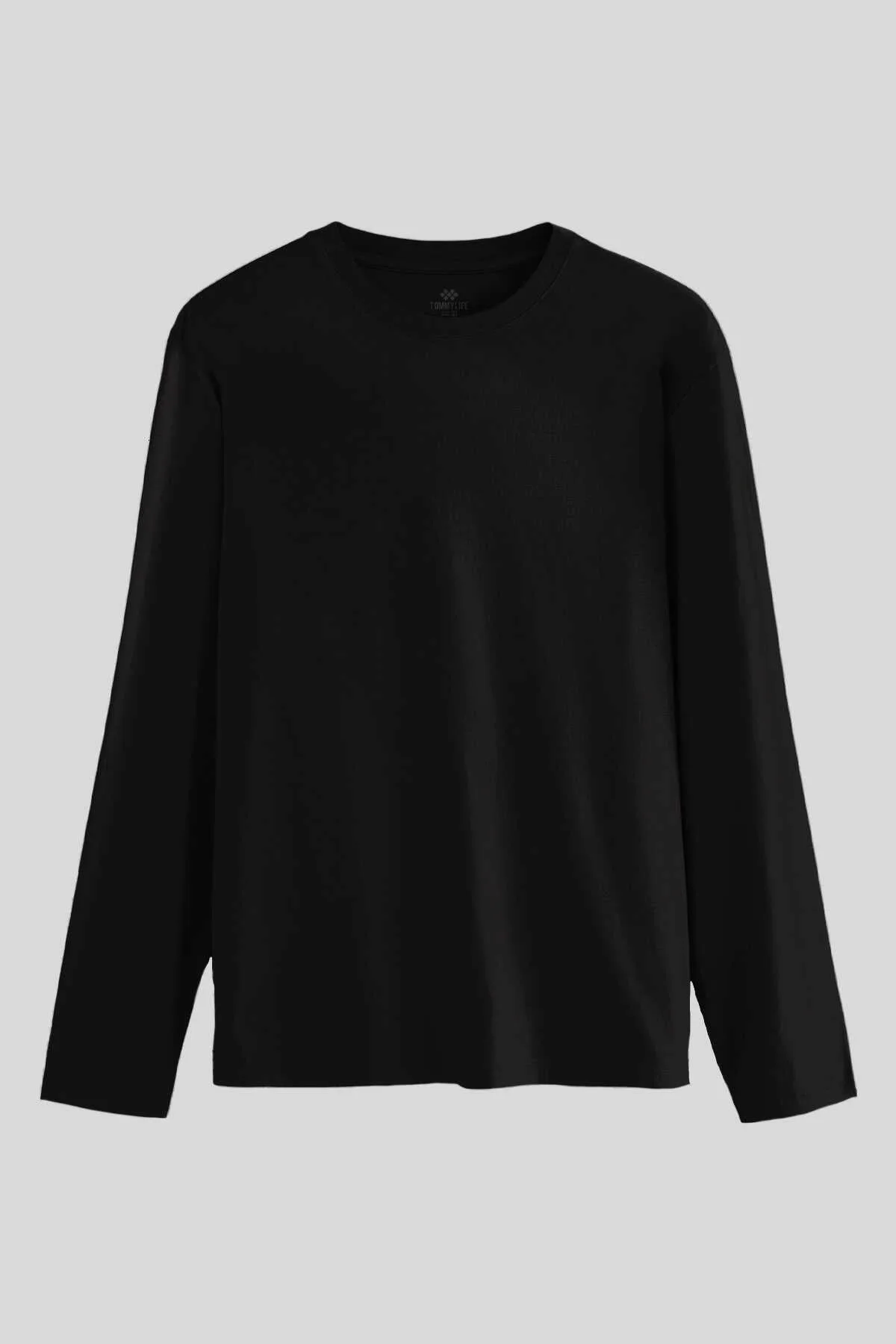 Tommylife Toptan Siyah Standart Fit Basic O Yaka Uzun Kollu İnce Erkek T-Shirt - 87997 - SİYAH