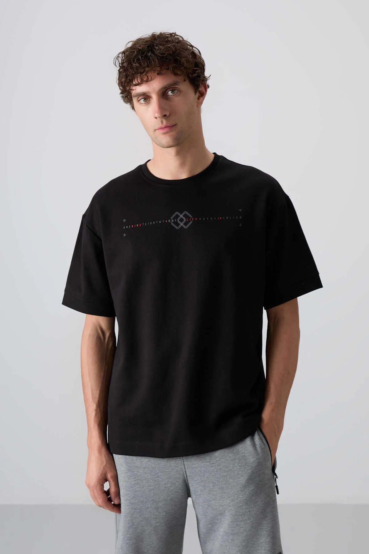 Tommylife Toptan O Yaka Oversize Baskılı Erkek T-Shirt 88323 Siyah - SİYAH