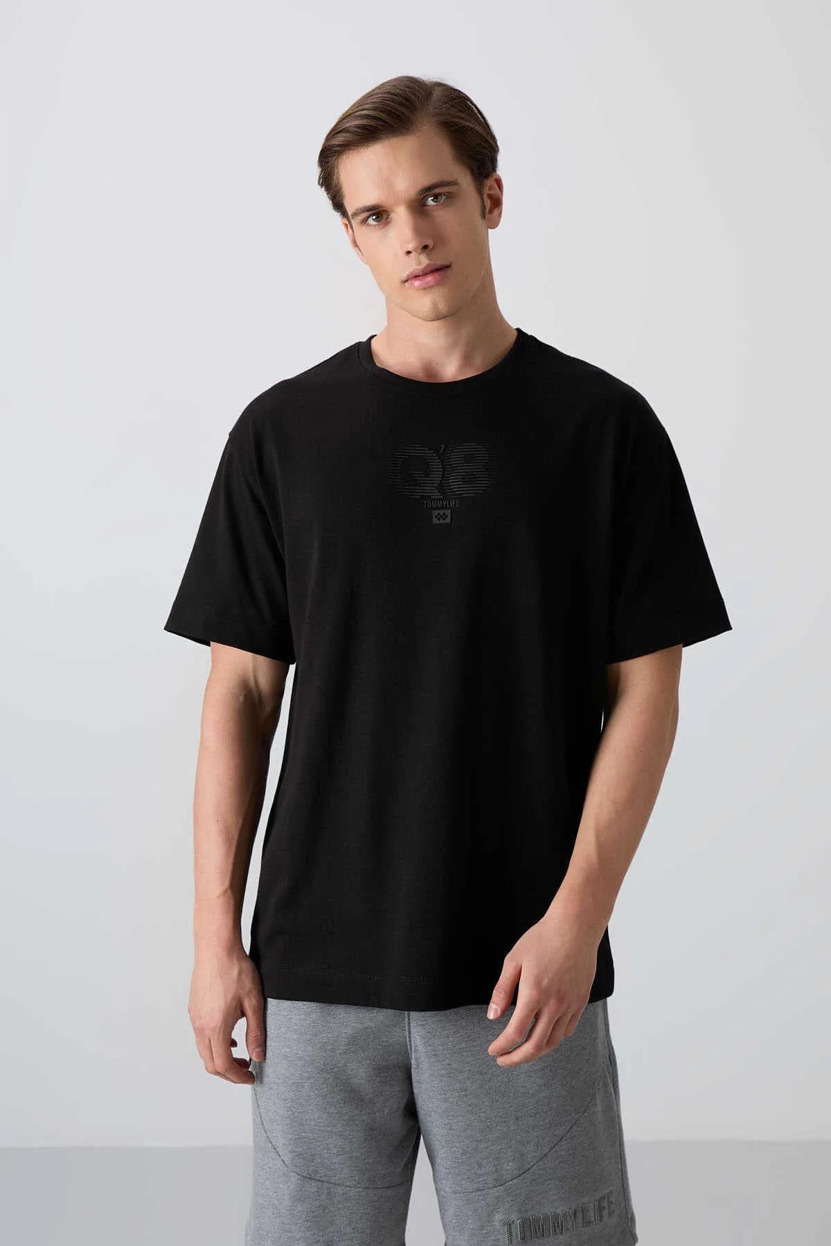 Tommylife Toptan O Yaka Oversize Baskılı Erkek T-Shirt 88333 Siyah - SİYAH