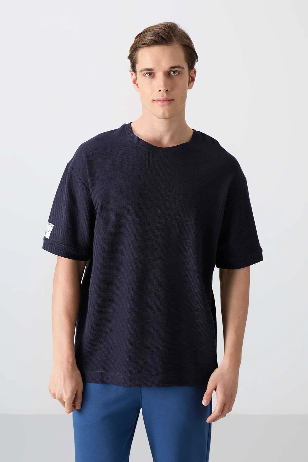 Tommylife Toptan O Yaka Oversize Basic Erkek T-Shirt 88339 Lacivert - LACİVERT