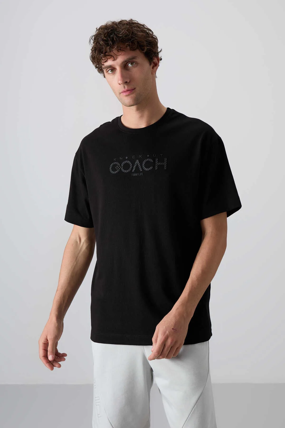 Tommylife Toptan O Yaka Oversize Baskılı Erkek T-Shirt 88329 Siyah - SİYAH