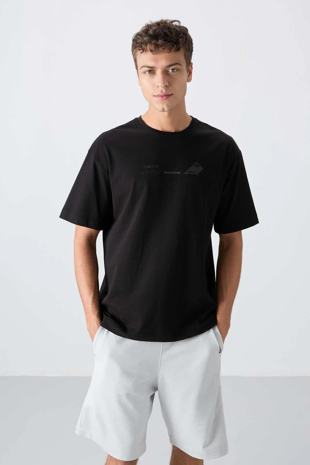 Tommylife Toptan O Yaka Oversize Baskılı Erkek T-Shirt 88330 Siyah - SİYAH