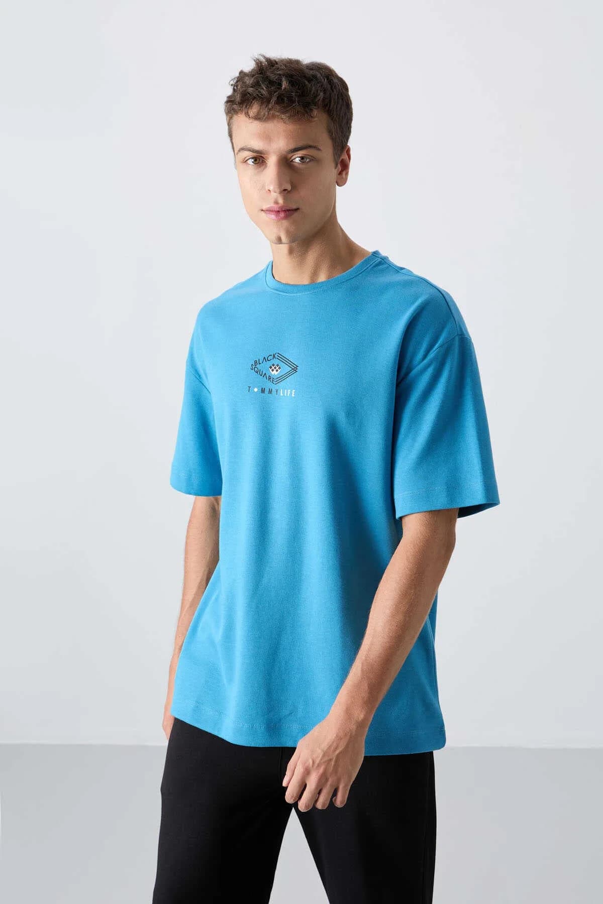 Tommylife Toptan O Yaka Oversize Baskılı Erkek T-Shirt 88325 Siyah - SİYAH