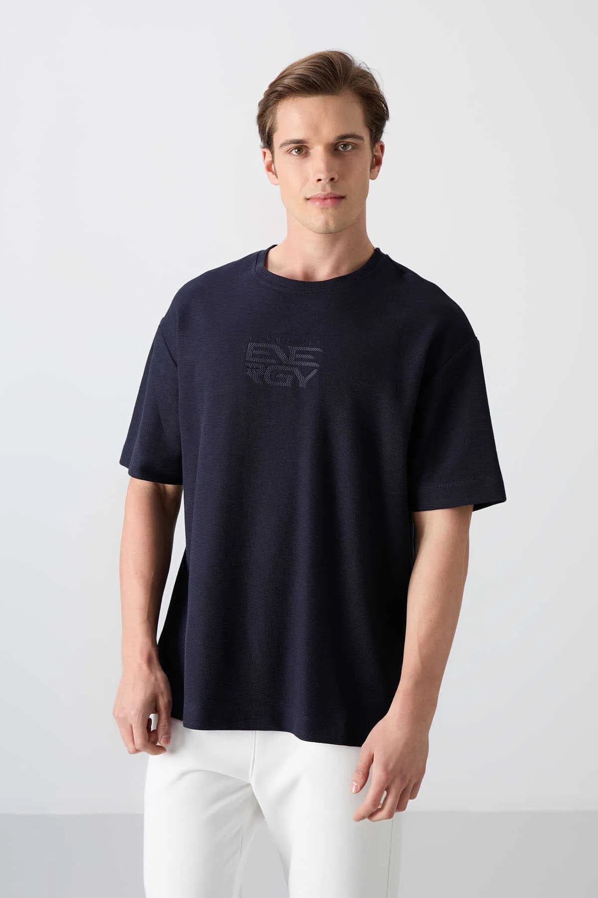 Tommylife Toptan O Yaka Oversize Baskılı Erkek T-Shirt 88336 Lacivert - LACİVERT