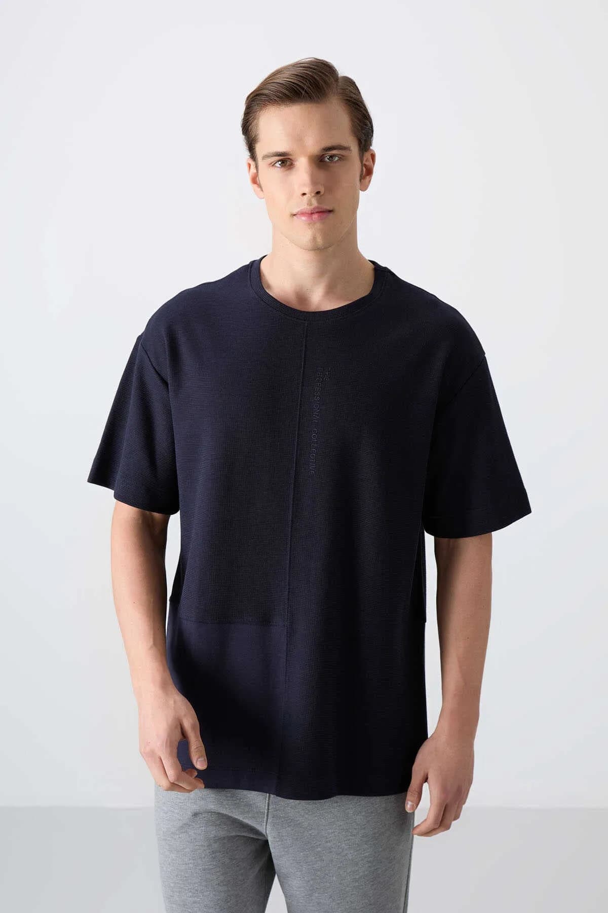 Tommylife Toptan O Yaka Oversize Basic Erkek T-Shirt 88337 Lacivert - LACİVERT