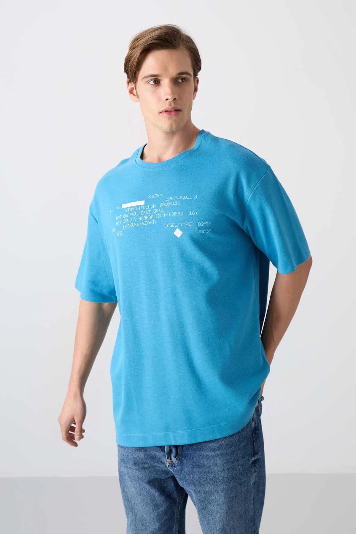 Tommylife Toptan O Yaka Oversize Baskılı Erkek T-Shirt 88326 Siyah - SİYAH