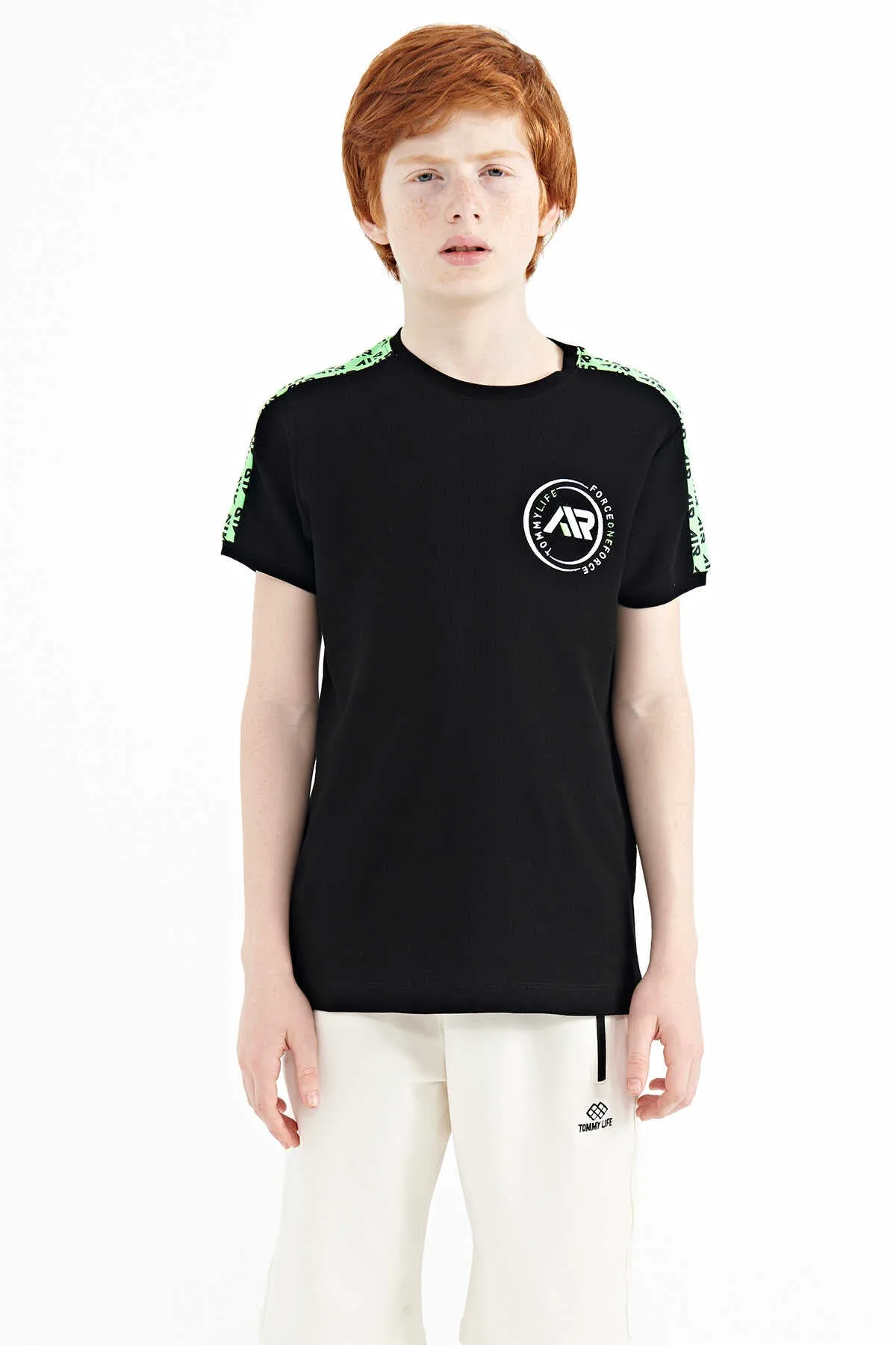 Tommylife Toptan O Yaka Standart Kalıp Baskılı Erkek Çocuk T-Shirt 11121 Siyah - SİYAH