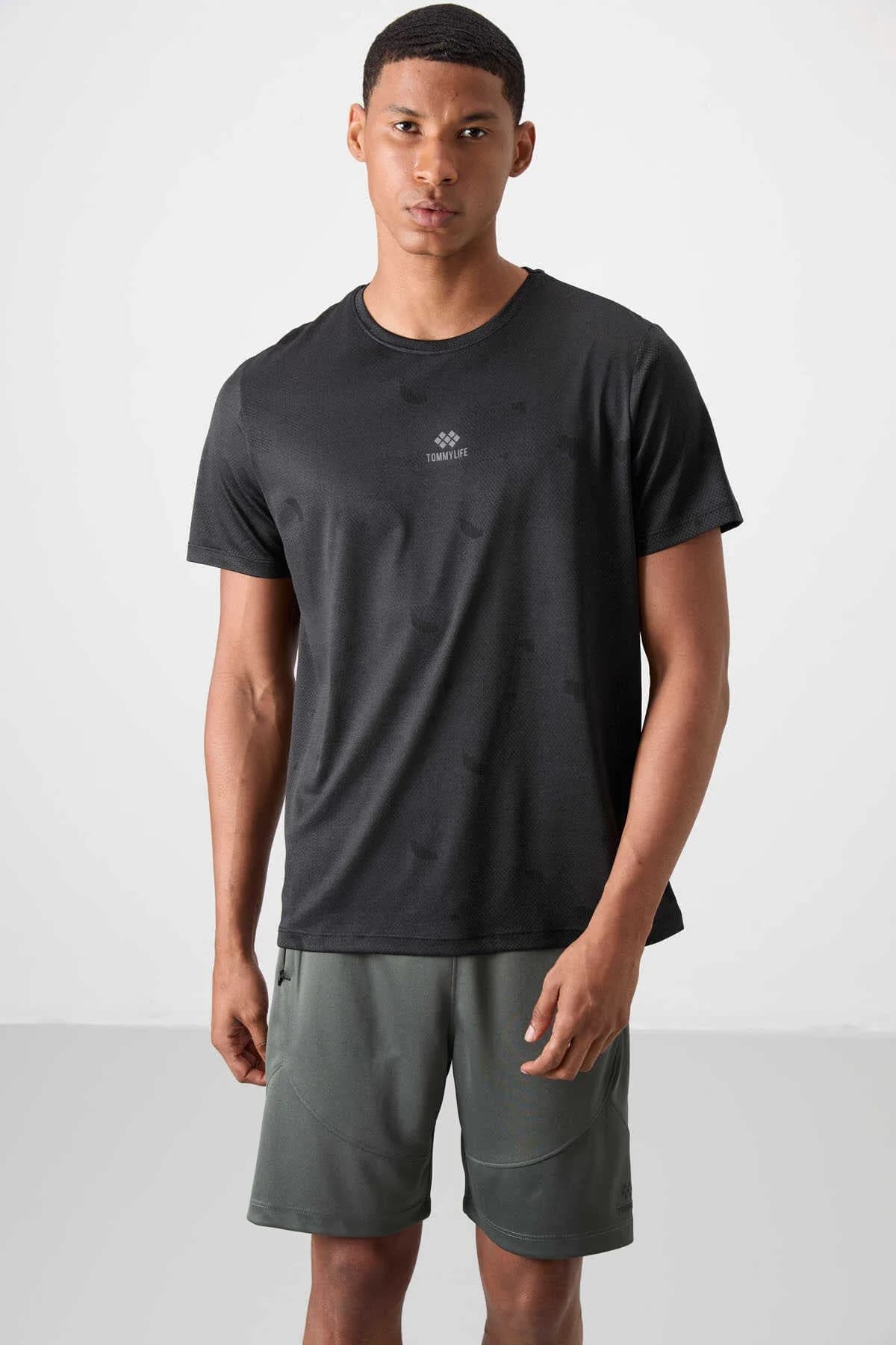 Tommylife Toptan O Yaka Standart Kalıp Aktif Spor Erkek T-Shirt 88397 Siyah - SİYAH