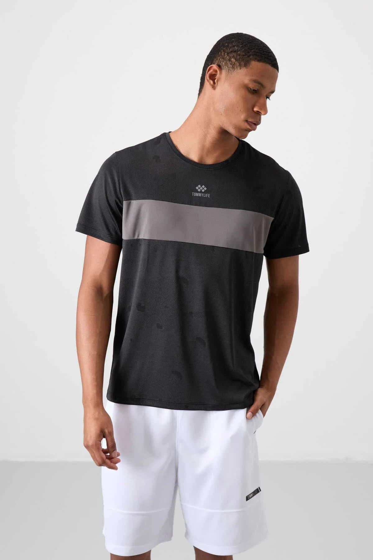 Tommylife Toptan O Yaka Standart Kalıp Aktif Spor Erkek T-Shirt 88398 Siyah - SİYAH