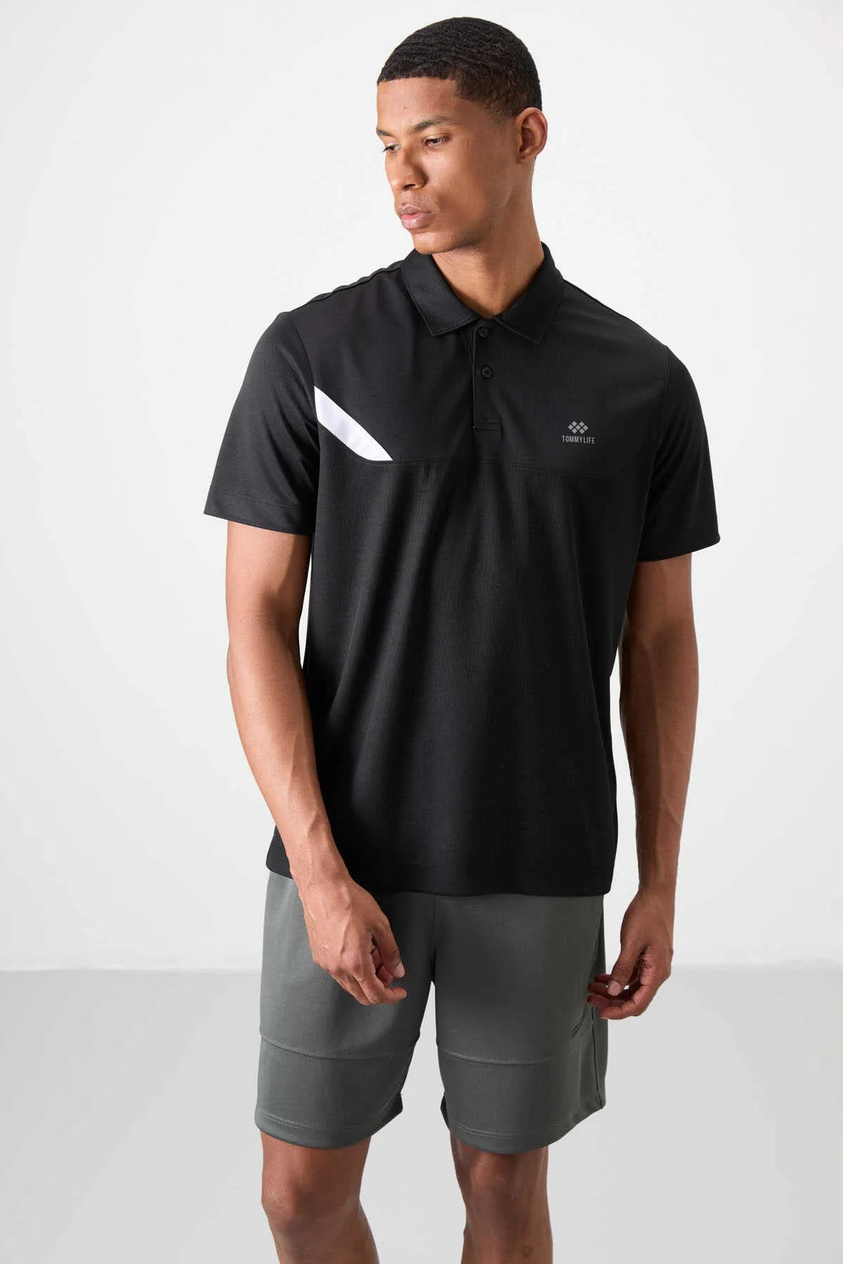Tommylife Toptan Polo Yaka Standart Kalıp Aktif Spor Erkek T-Shirt 88402 Siyah - SİYAH