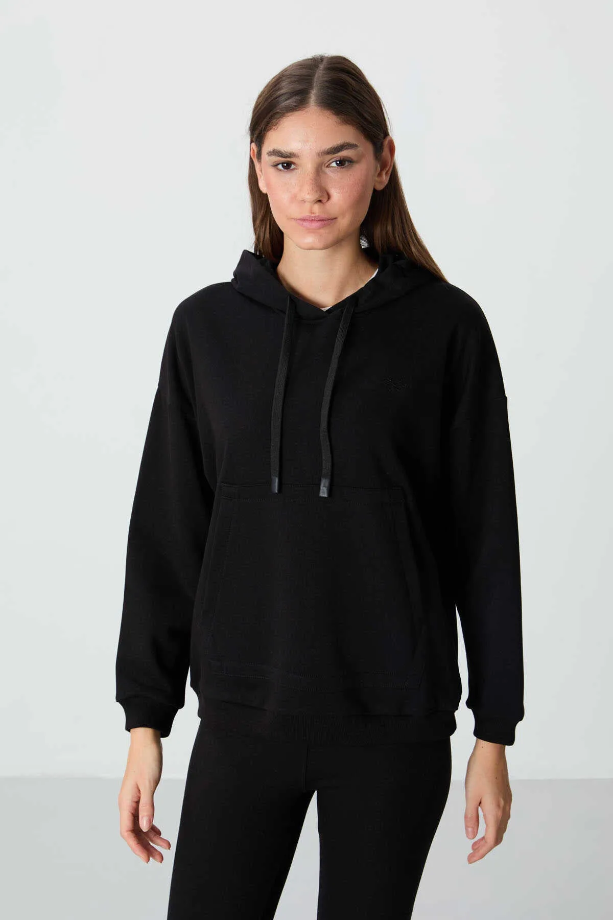 Tommylife Toptan Kapüşonlu Oversize Kadın Sweatshirt 97291 Siyah - SİYAH