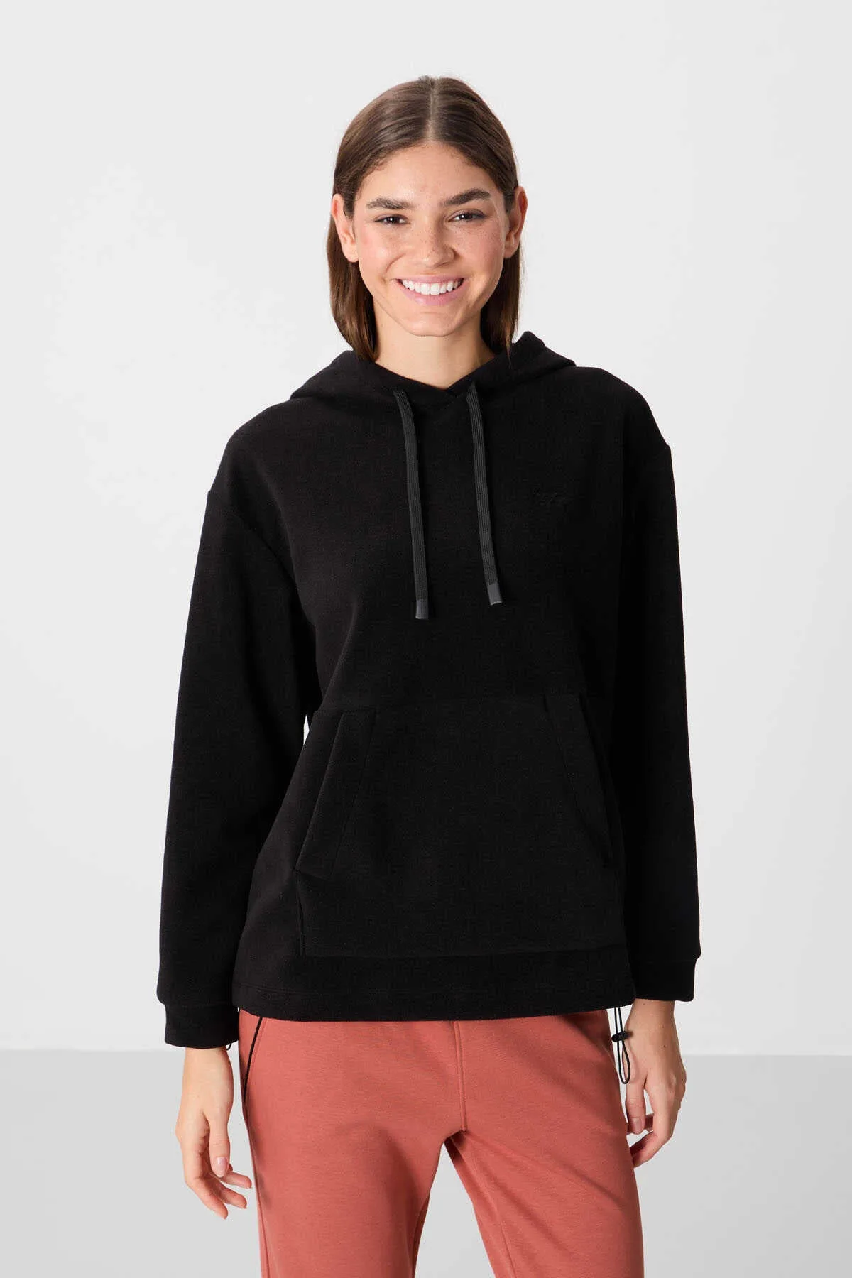 Tommylife Toptan Kapüşonlu Oversize Kadın Polar Sweatshirt 97292 Siyah - SİYAH