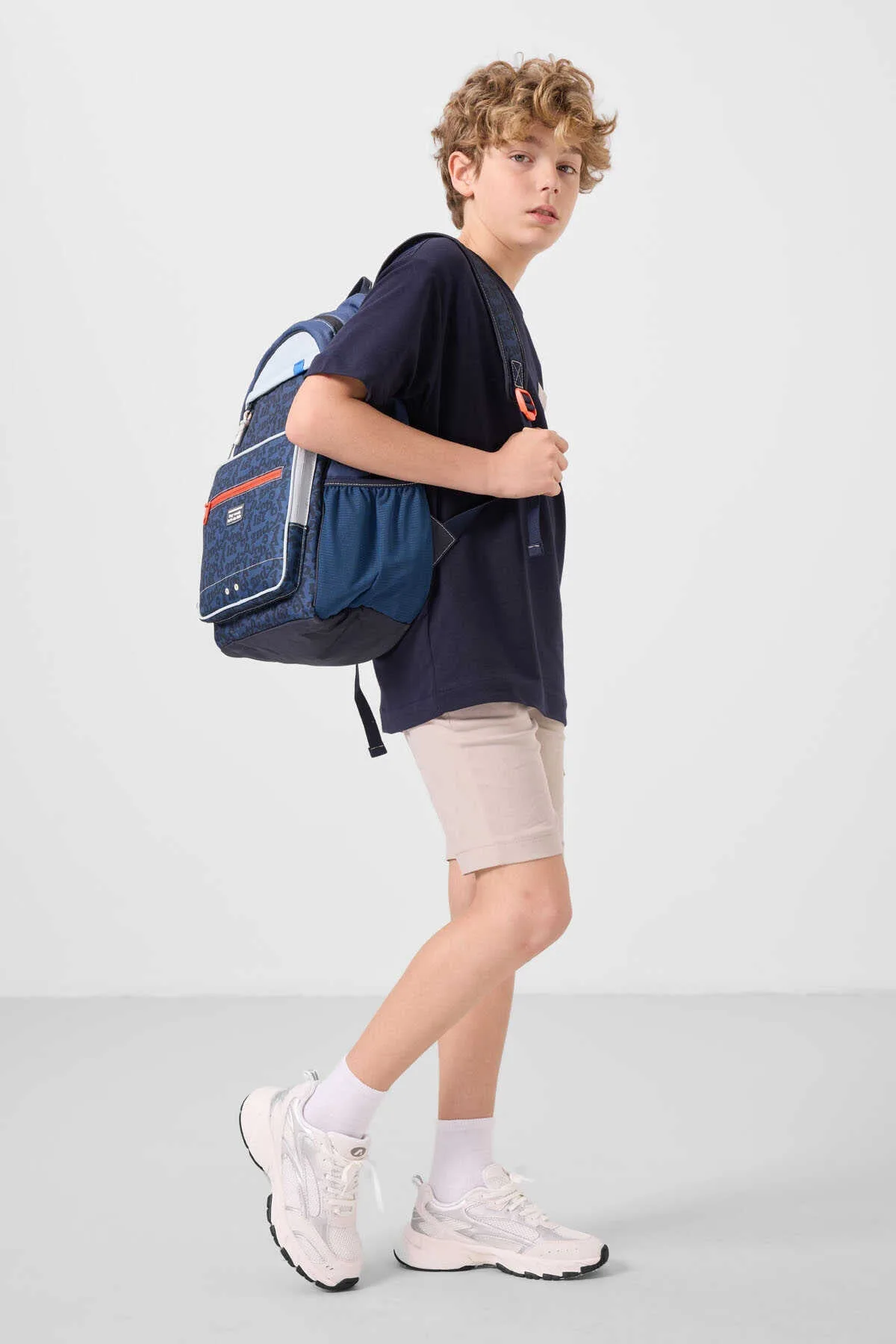 Tommylife Toptan Pamuklu Oversize Fit Dokuma Hafif Esnek Chino Erkek Çocuk Şort Takım 11278 Lacivert-Taş - Lacivert-Taş