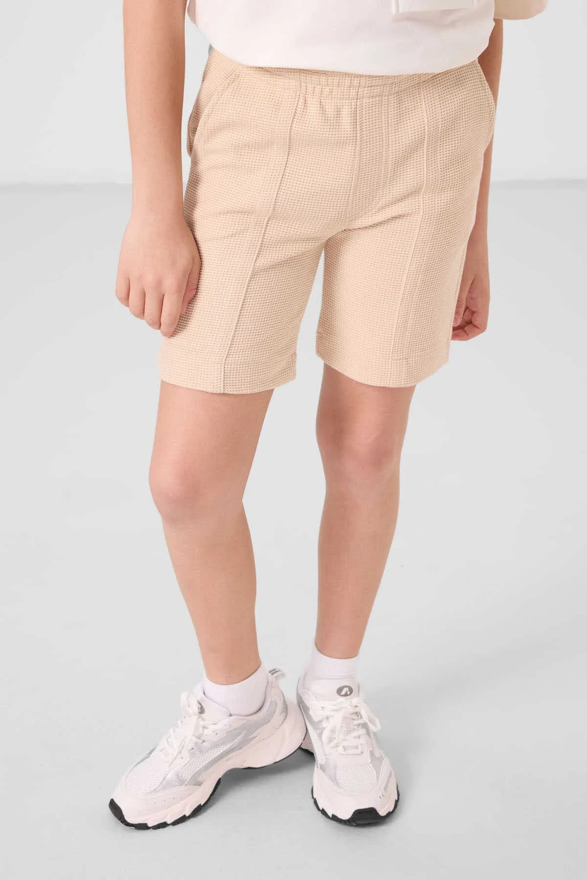 Tommylife Toptan Pamuklu Yumuşak Dokulu Standart Fit Basic Erkek Çocuk Şort 11289 Bej - Bej