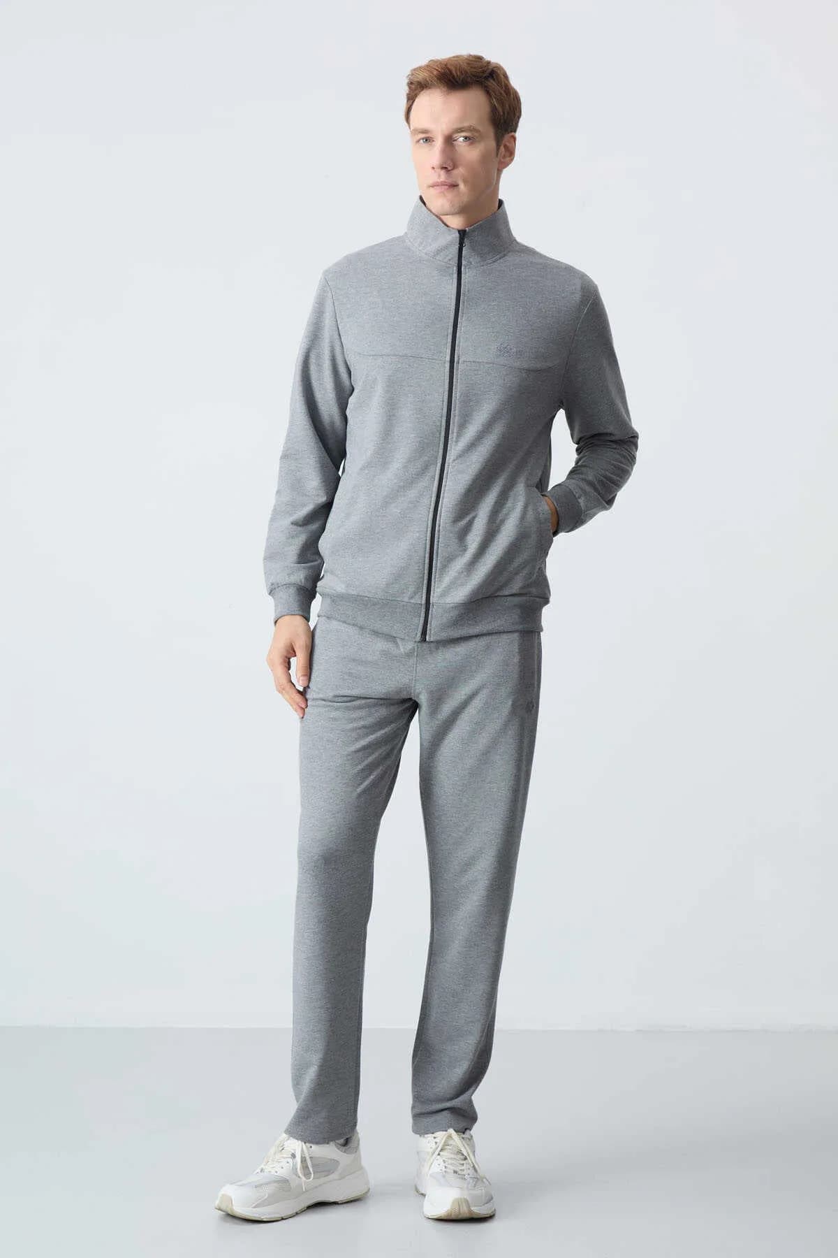 Tommylife Toptan Rahat Kalıp Basic Erkek Eşofman Takım 85260 Gri Melanj - GRİ MELANJ