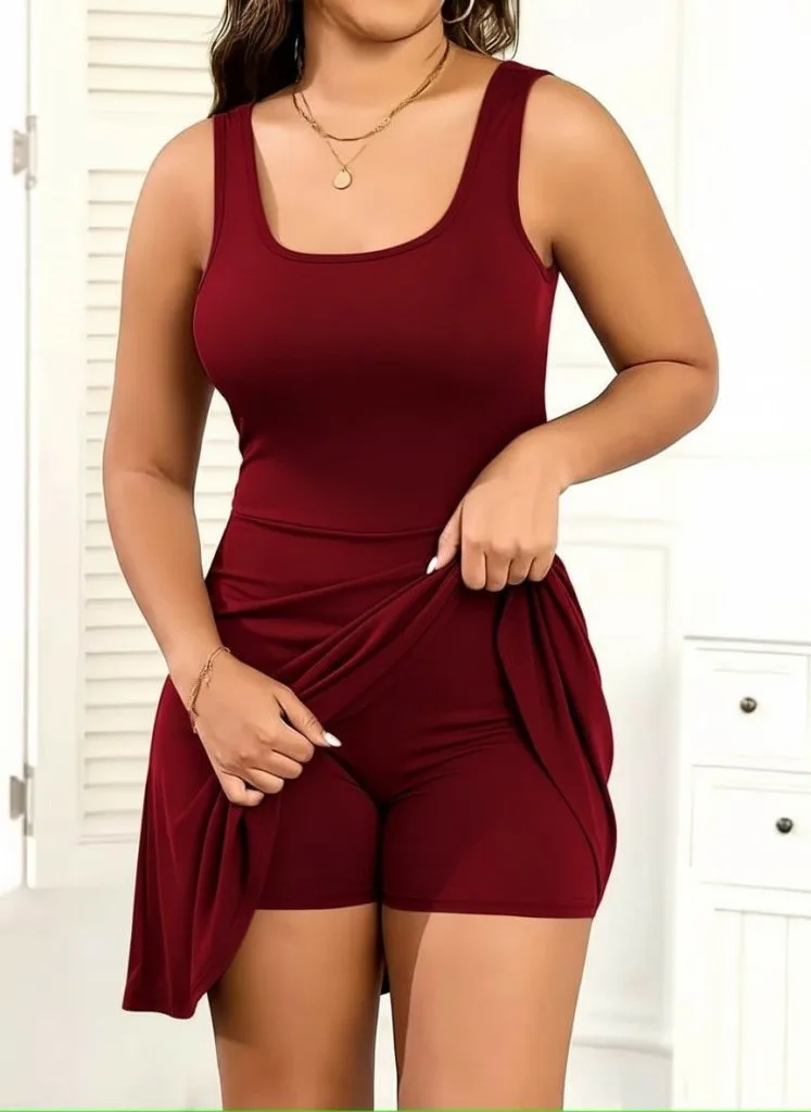 Kadın Askılı Yuvarlak Yaka şortlu Mini Dalgıç Elbise, 31826