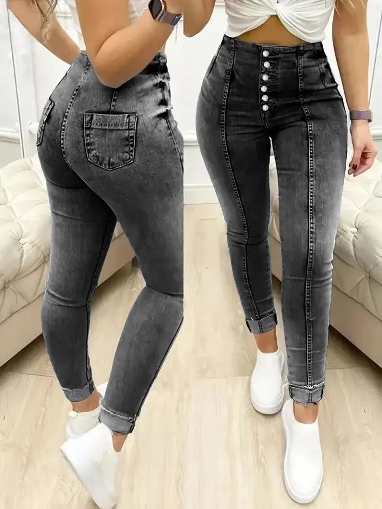 Kadın Yüksek Bel önden Düğmeli Jean Pantolon , 31133