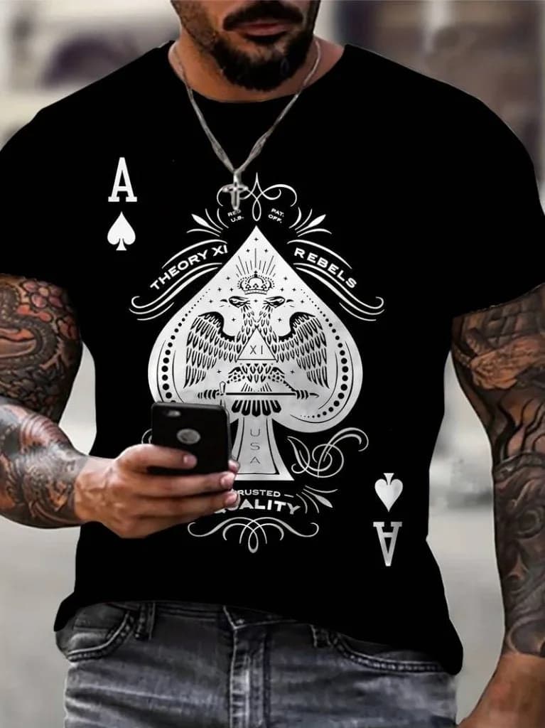 Erkek Kısa Kollu Yuvarlak Yaka Desenli Viskon T-shirt , 18489