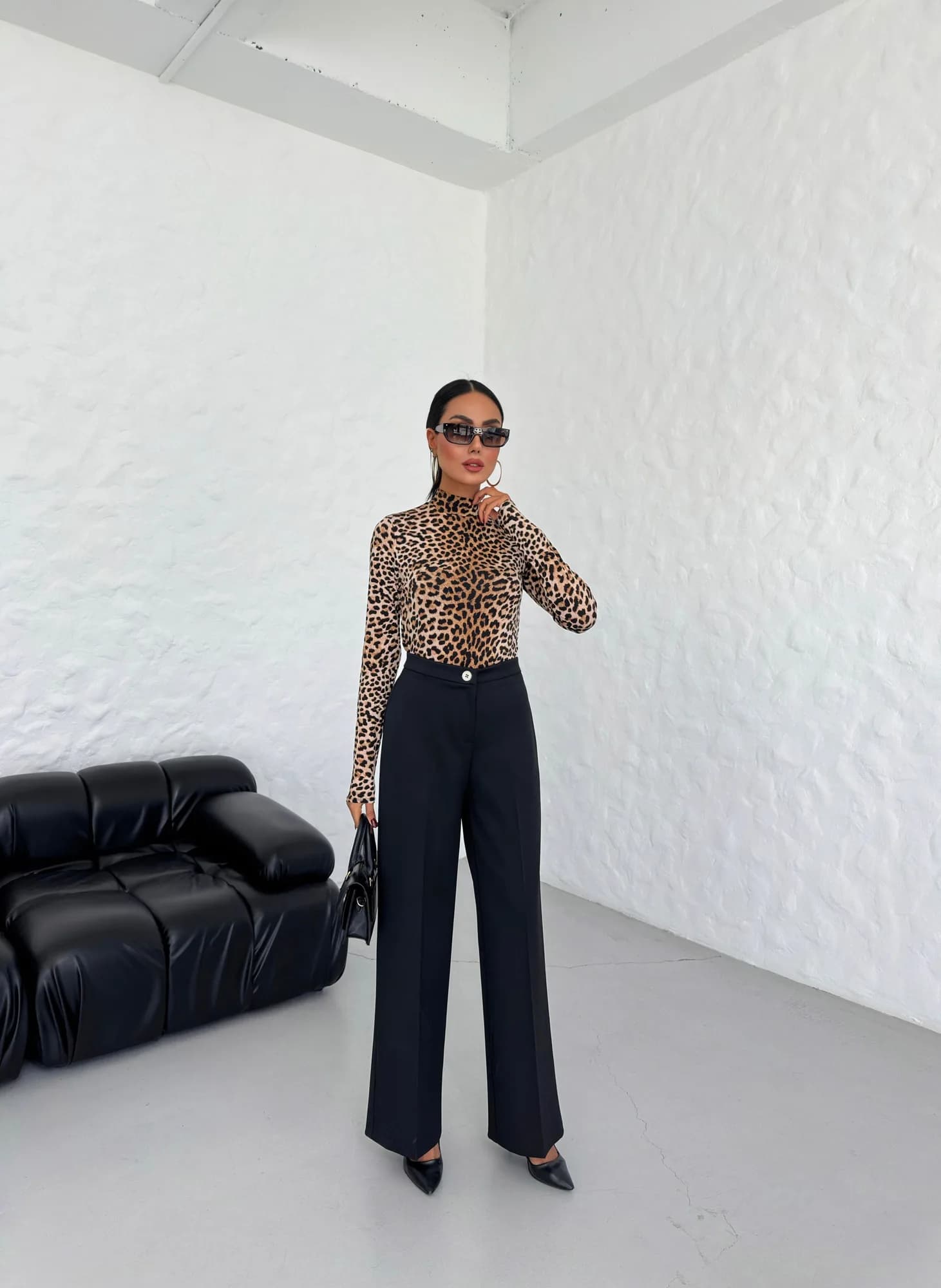 230 Gr Poly Vıscose Lycra Metal Düğme Palazzo Pantolon - Siyah