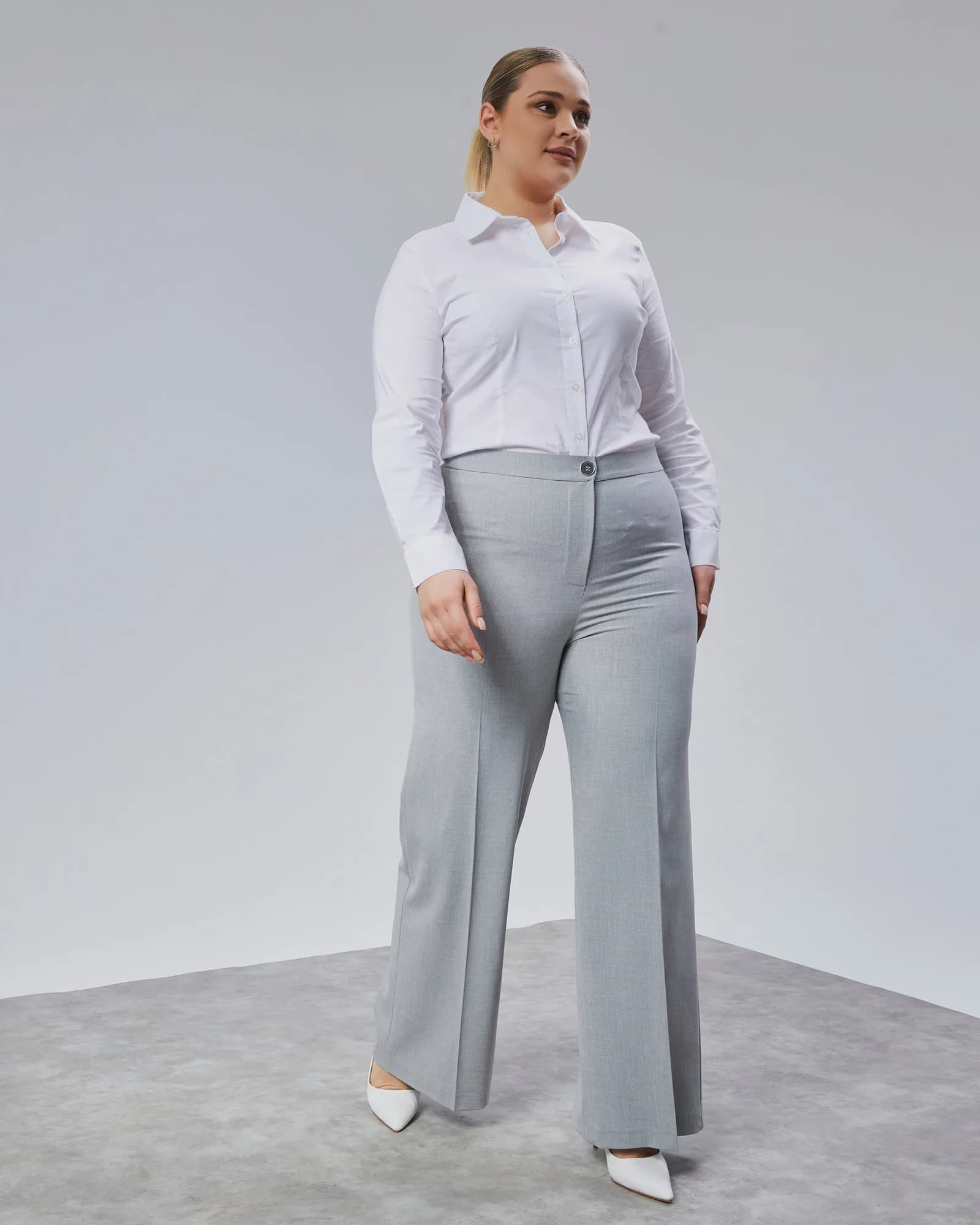 Poly Vıscose Full Lycra Beli Lastikli Battal Pantolon - Gri