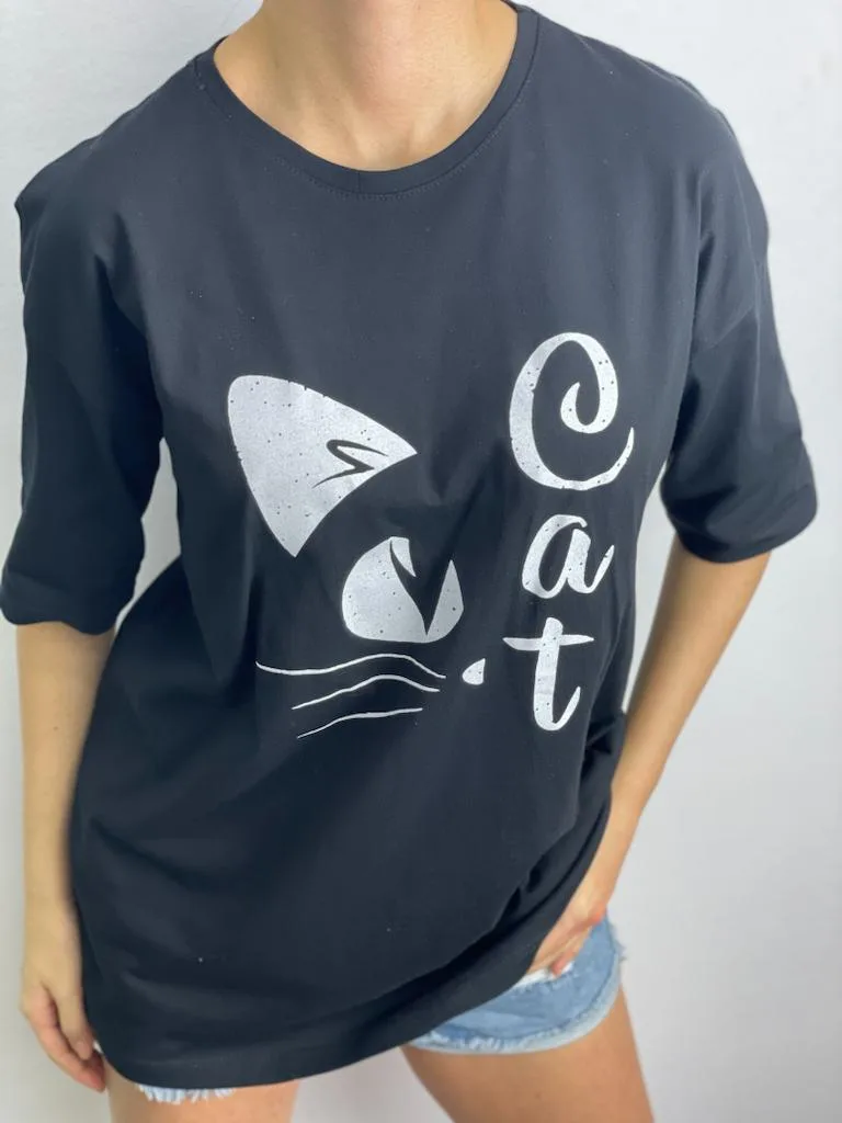 Cat T-Shirt - Siyah