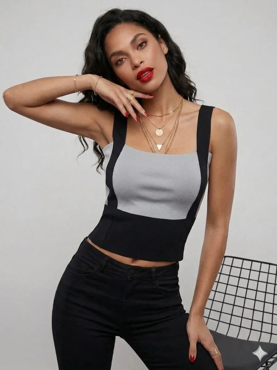 Kalın Askılı Crop - Gri