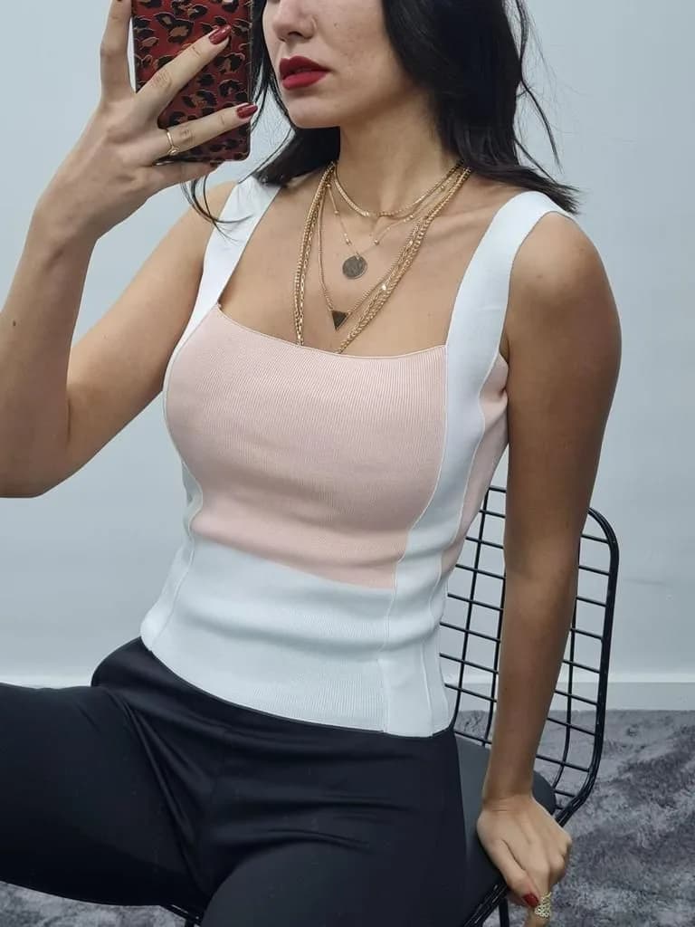 Kalın Askılı Crop - Pudra