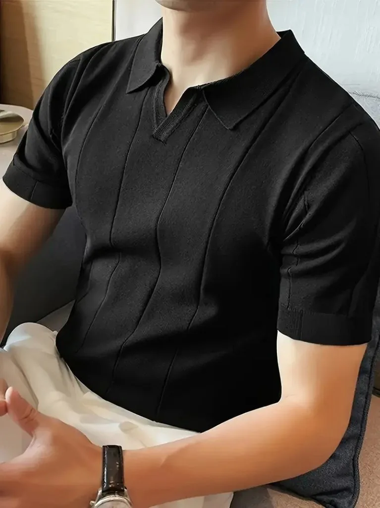 Erkek Kısa Kollu Polo Yakalı Triko Bluz, 34335 - Siyah