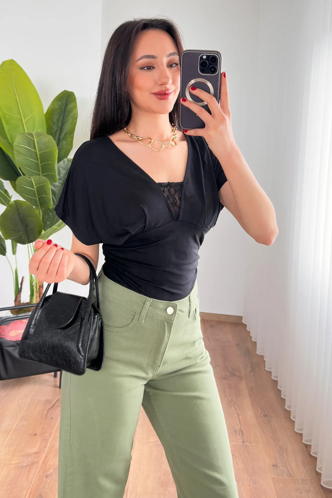 Dantel Detaylı Toptan Siyah Bluz - Siyah