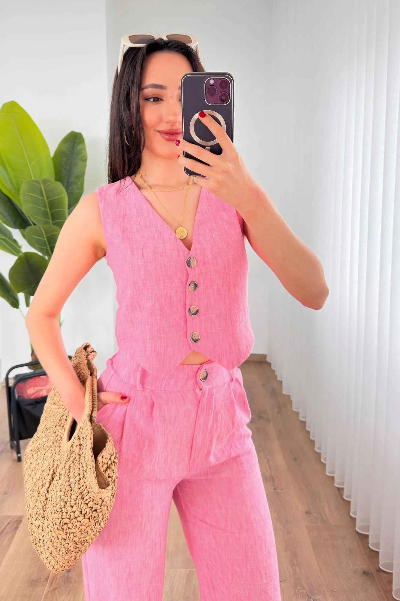 Kırçıllı Desen Koyu Pembe Toptan Takım - Koyu Pembe