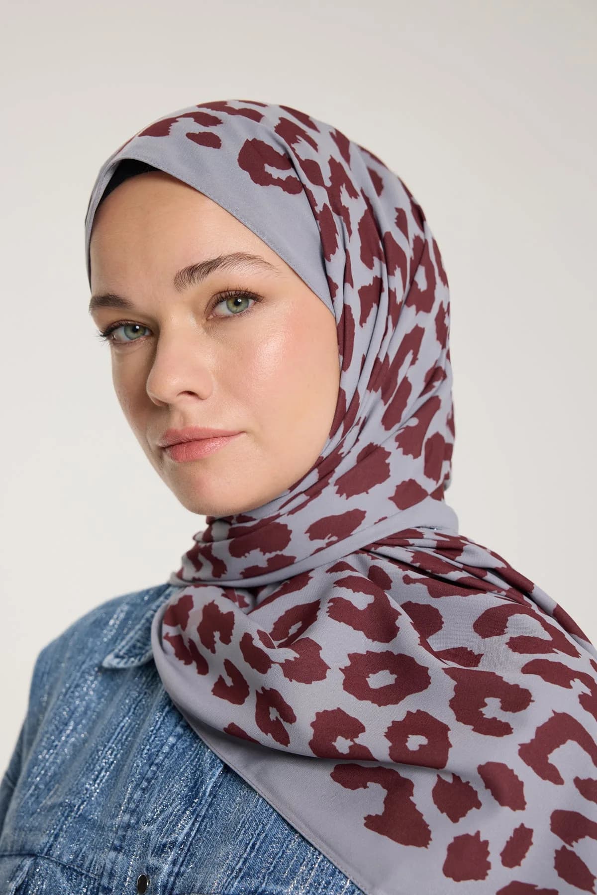 Pure Tone Şal - Leopar Desen - Gümüş - Bordo - Leopar Desen - Gümüş - Bordo