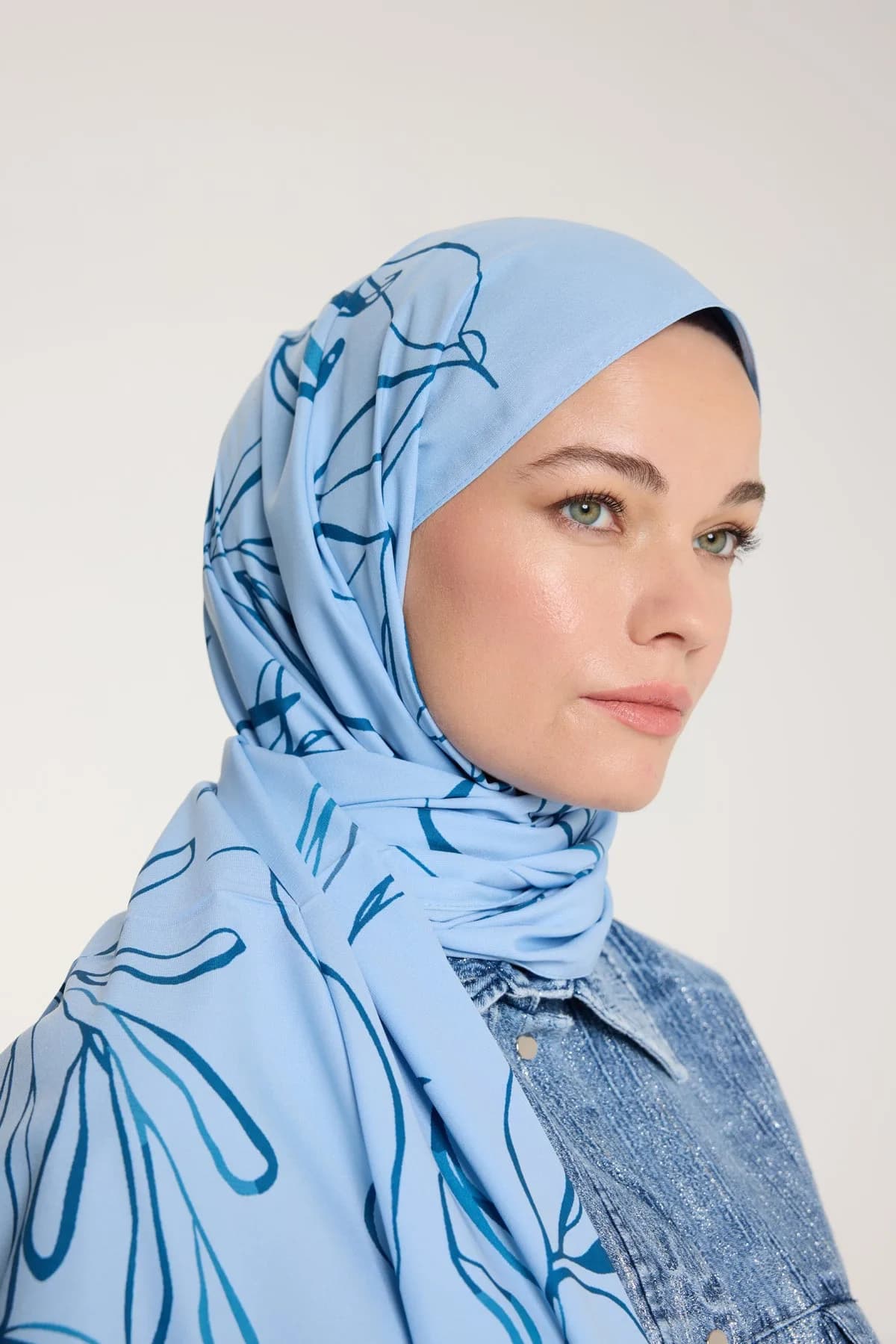 Pure Tone Şal - Yaprak Desen - Bebe Mavisi - Mavi - Yaprak Desen - Bebe Mavisi - Mavi