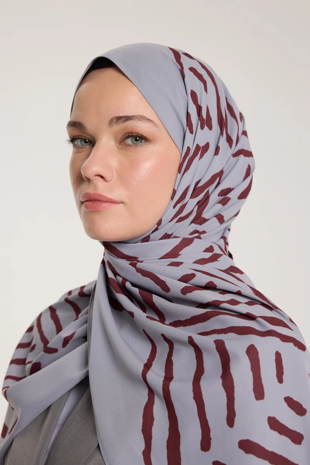 Pure Tone Şal - V Desen - Gümüş - Bordo - V Desen - Gümüş - Bordo