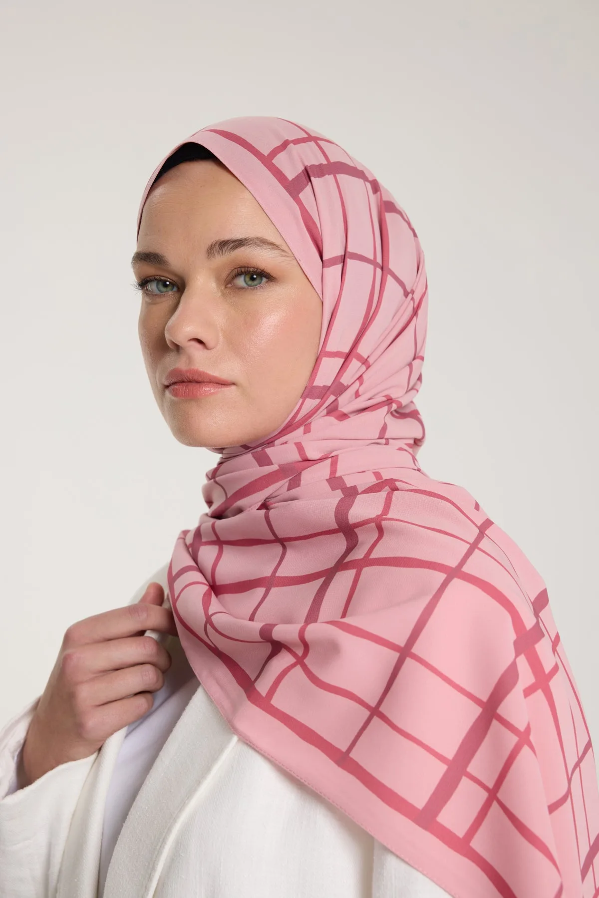 Pure Tone Şal - Kare Desen - Pembe - Gülkurusu - Kare Desen - Pembe - Gülkurusu