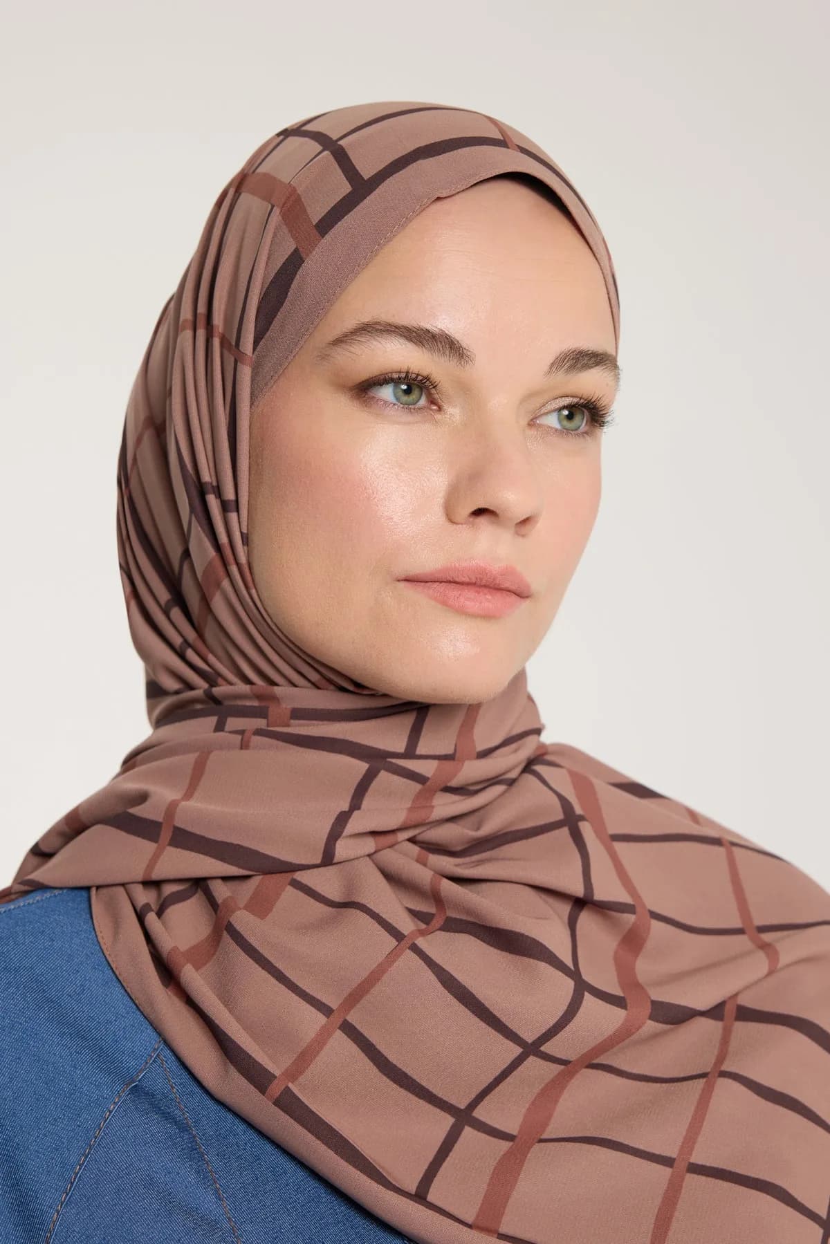 Pure Tone Şal - Kare Desen - Sütlükahve - Kahve - Kare Desen - Sütlükahve - Kahve