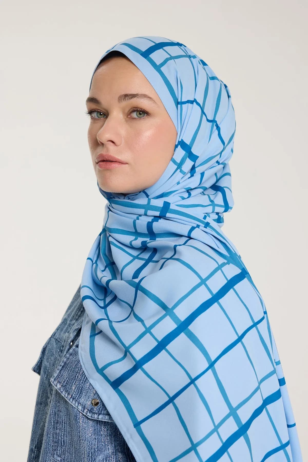 Pure Tone Şal - Kare Desen - Bebe Mavisi - Mavi - Kare Desen - Bebe Mavisi - Mavi