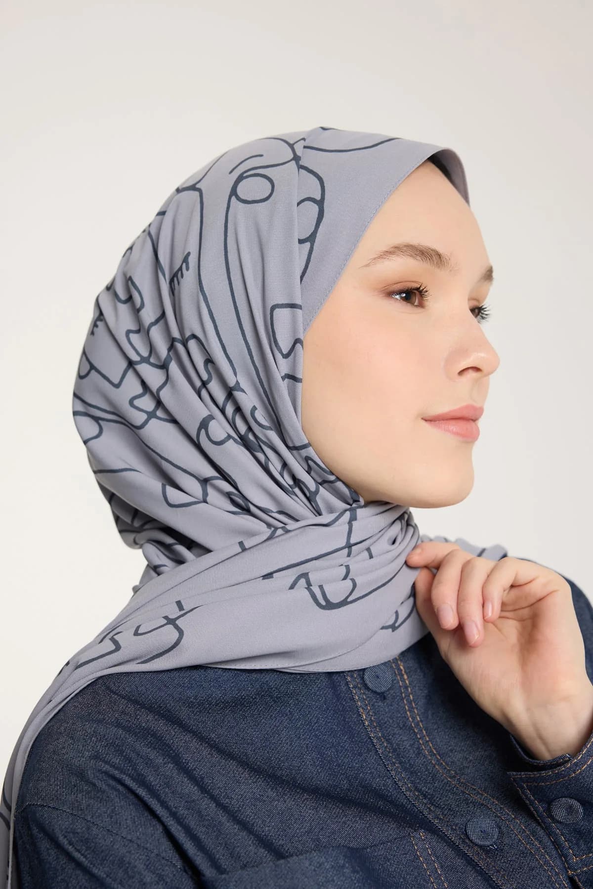 Pure Tone Şal - Marjinal Desen - Gümüş - Füme - Marjinal Desen - Gümüş - Füme
