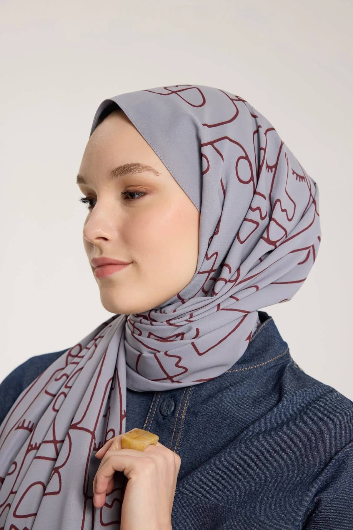Pure Tone Şal - Marjinal Desen - Gümüş - Bordo - Marjinal Desen - Gümüş - Bordo