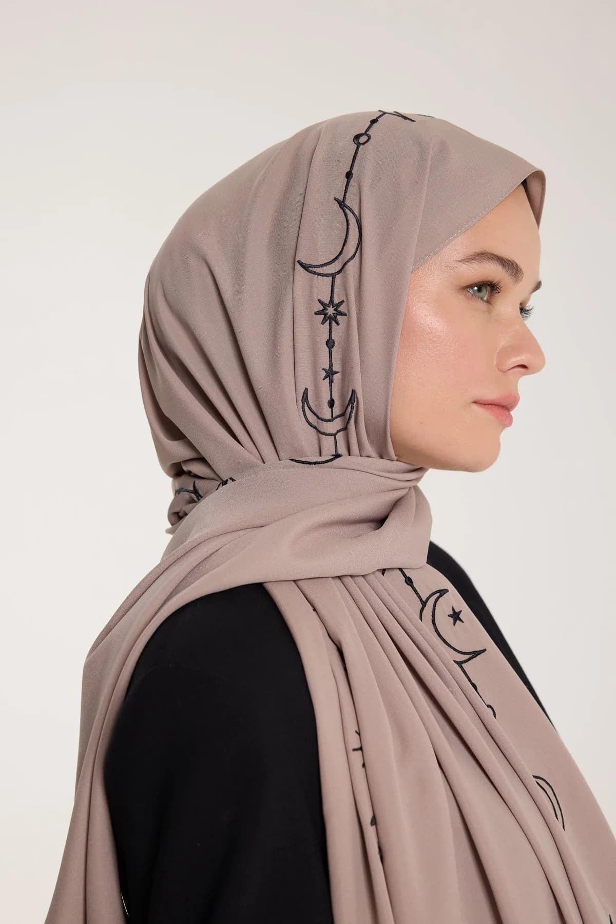 Nakış Şal - Hilal Dokuma - Vizon - Siyah - Hilal Dokuma - Vizon - Siyah
