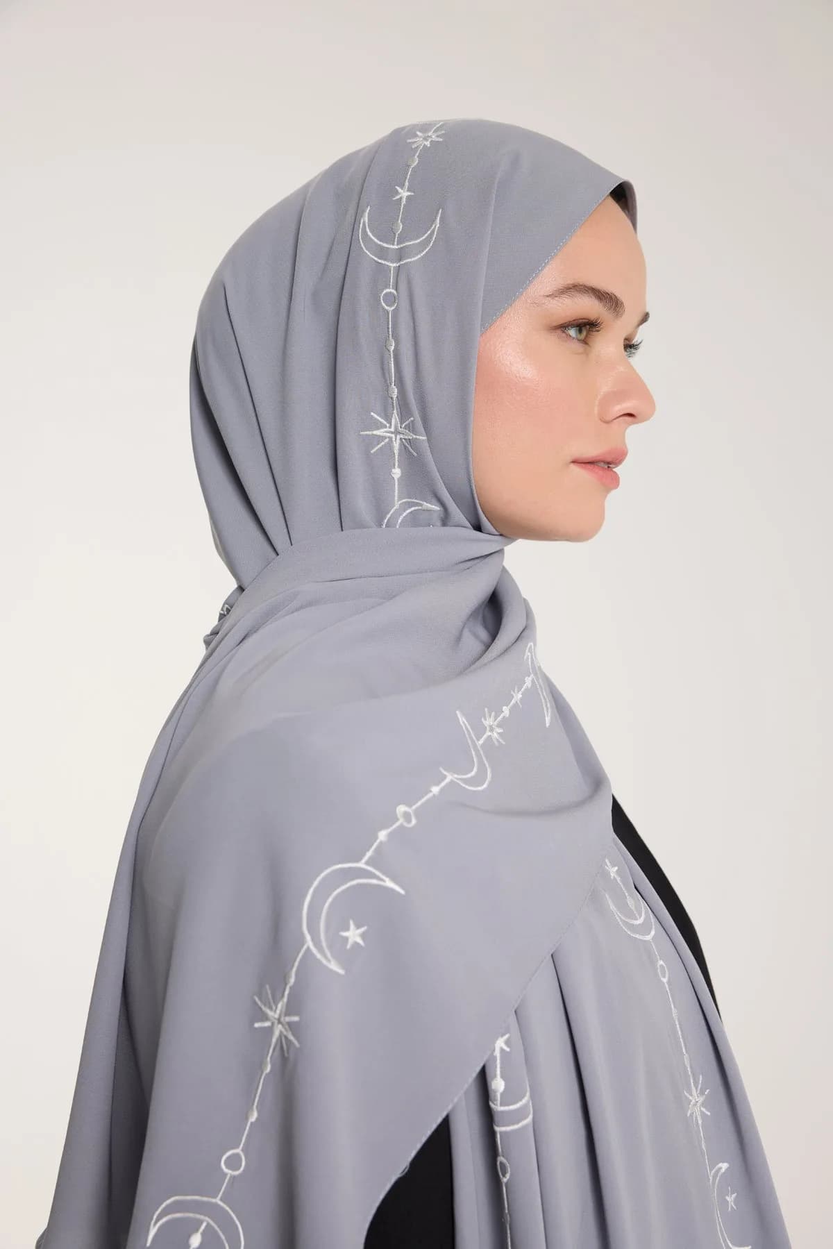 Nakış Şal - Hilal Dokuma - Gri - Beyaz - Hilal Dokuma - Gri - Beyaz