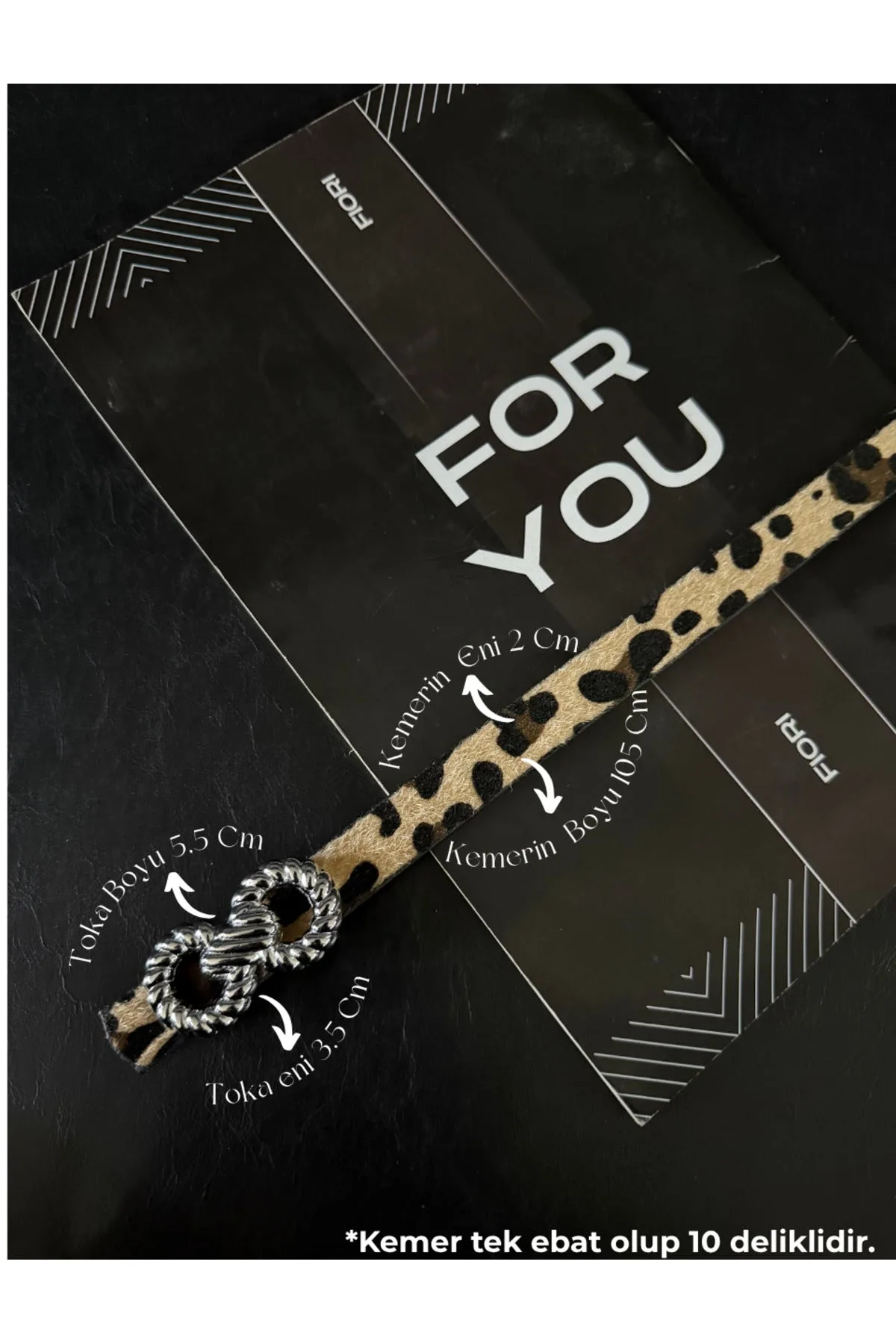 Burgu Gümüş Tokalı Siyah İnce Kadın Kemeri, Ceket Kemeri, Gömlek Kemeri, Elbise Kemeri - Leopar-Silver